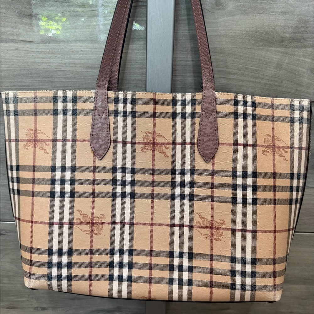 Burberry Haymarket Canvas and Leather Tote Bag